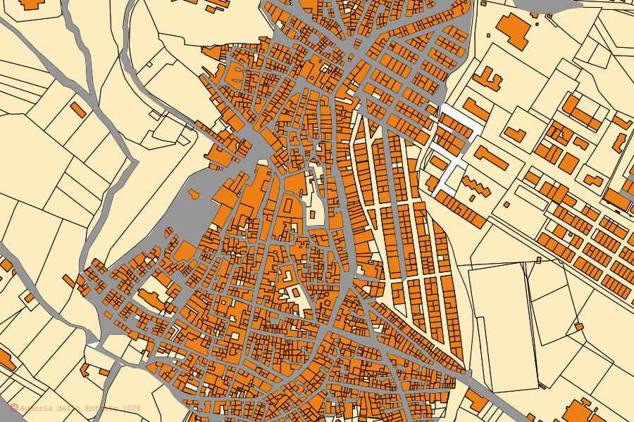 Mappa catastale del centro di Siculiana: particelle e fabbricati, cartografia Agenzia delle Entrate
