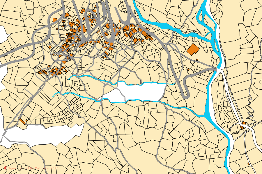 Mappa catastale del centro di Sillano Giuncugnano: particelle e fabbricati, cartografia Agenzia delle Entrate