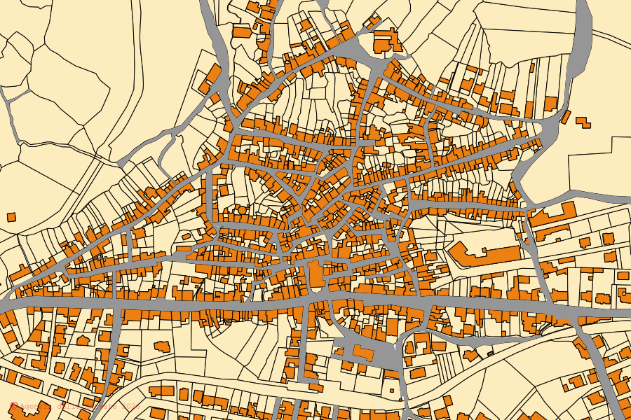 Mappa catastale del centro di Sindia: particelle e fabbricati, cartografia Agenzia delle Entrate