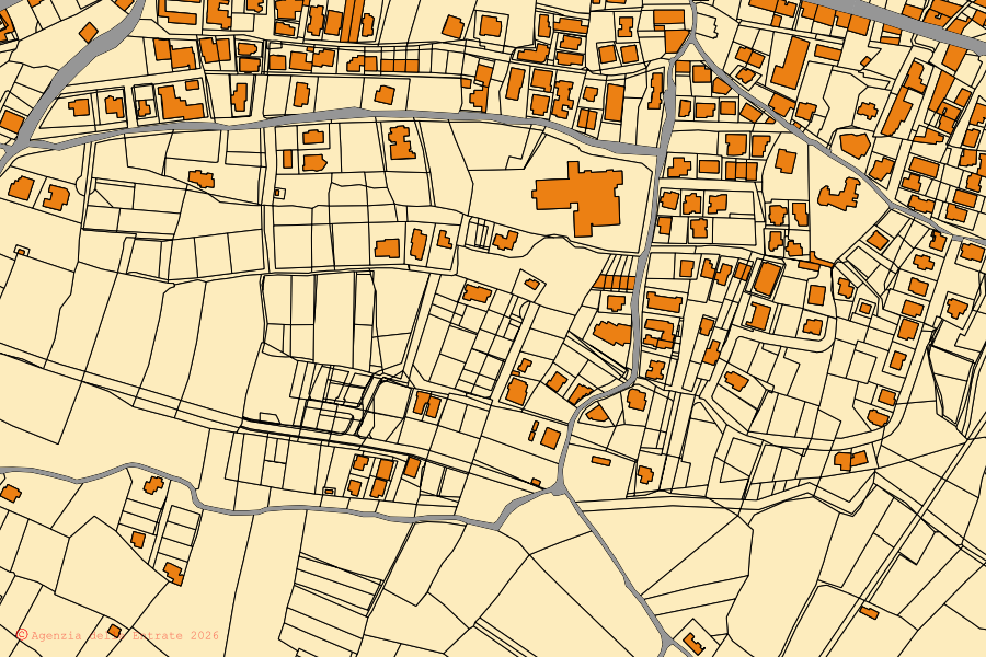 Mappa catastale del centro di Siniscola: particelle e fabbricati, cartografia Agenzia delle Entrate