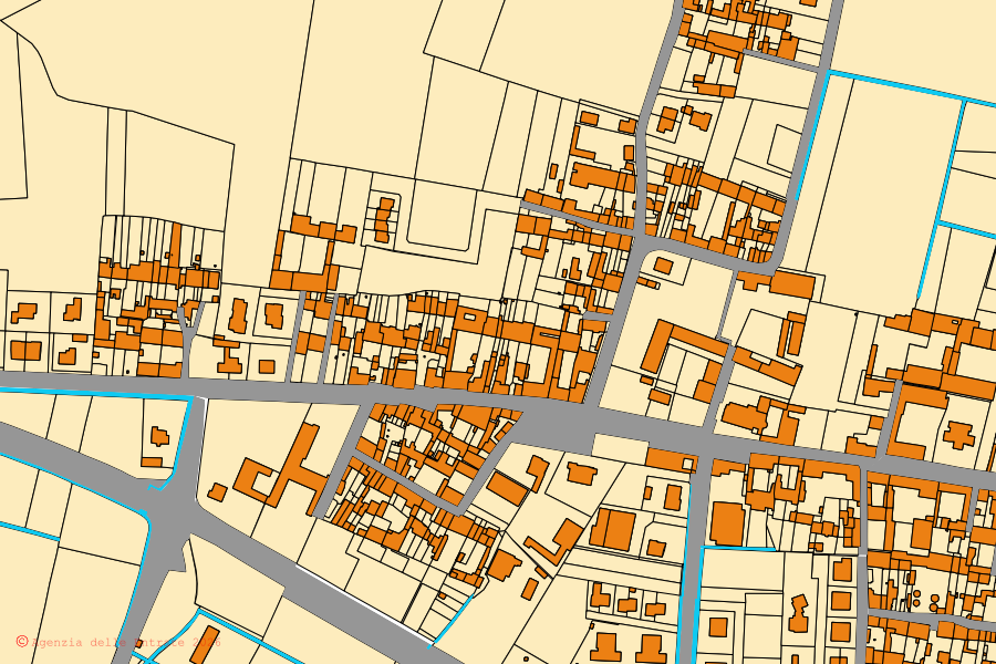 Mappa catastale del centro di Solarolo Rainerio: particelle e fabbricati, cartografia Agenzia delle Entrate