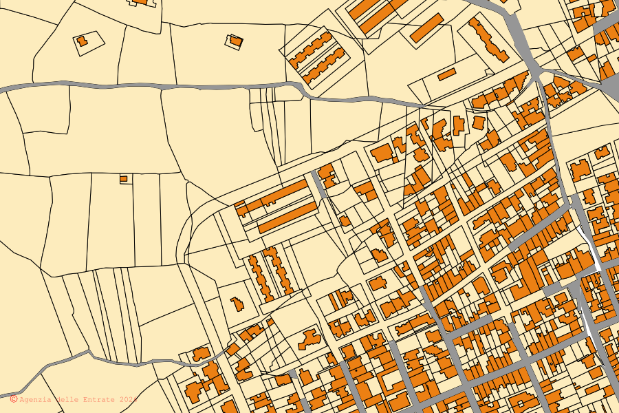 Mappa catastale del centro di Soleto: particelle e fabbricati, cartografia Agenzia delle Entrate