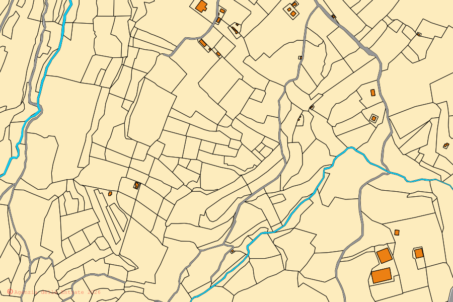 Mappa catastale del centro di Sorano: particelle e fabbricati, cartografia Agenzia delle Entrate
