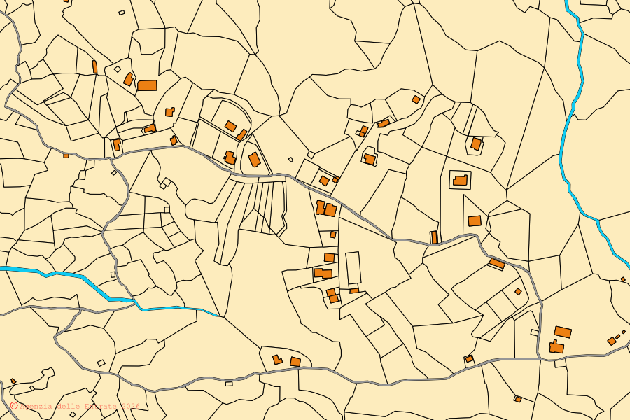 Mappa catastale del centro di Sorianello: particelle e fabbricati, cartografia Agenzia delle Entrate
