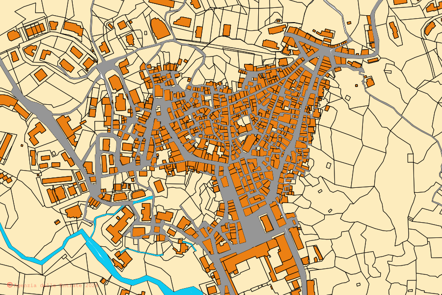 Mappa catastale del centro di Soriano Calabro: particelle e fabbricati, cartografia Agenzia delle Entrate