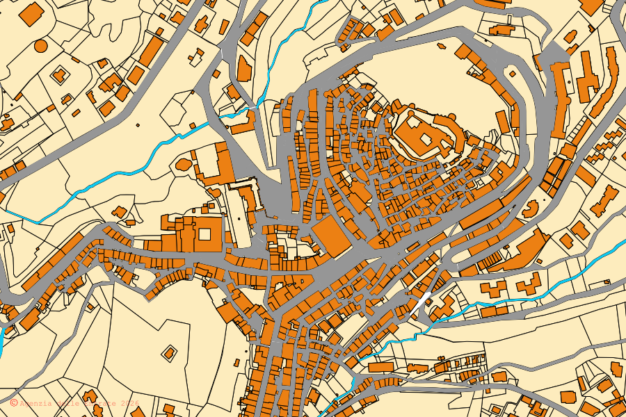 Mappa catastale del centro di Soriano nel Cimino: particelle e fabbricati, cartografia Agenzia delle Entrate