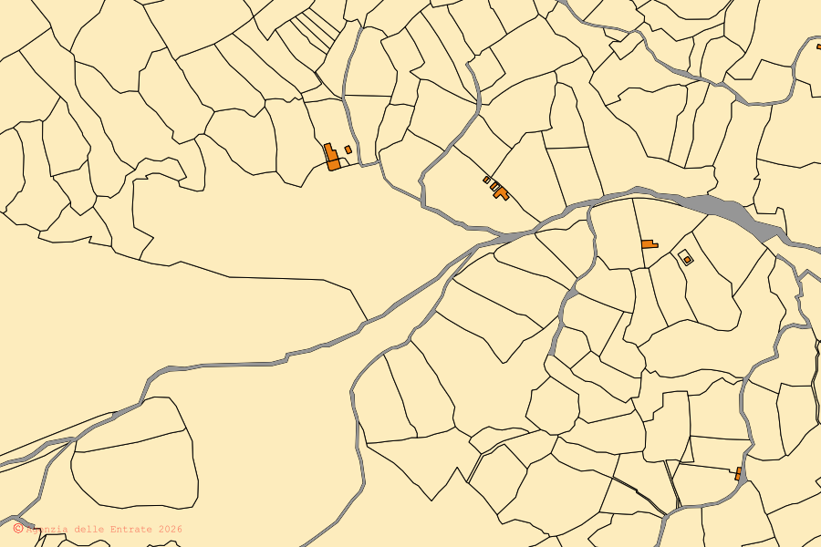 Mappa catastale del centro di Sorradile: particelle e fabbricati, cartografia Agenzia delle Entrate