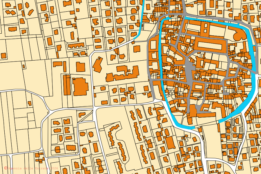 Mappa catastale del centro di Spirano: particelle e fabbricati, cartografia Agenzia delle Entrate