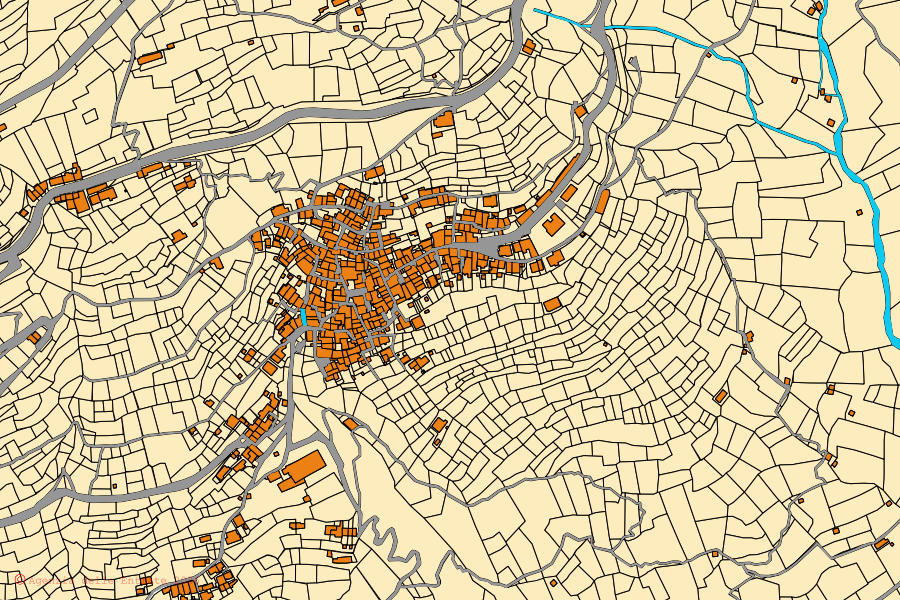 Mappa catastale del centro di Stazzema: particelle e fabbricati, cartografia Agenzia delle Entrate