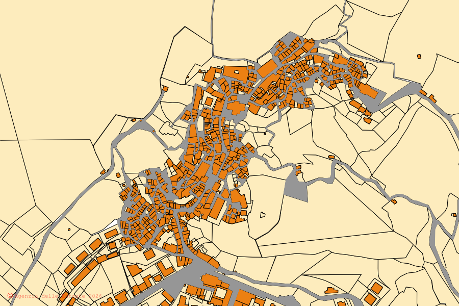 Mappa catastale del centro di Stilo: particelle e fabbricati, cartografia Agenzia delle Entrate
