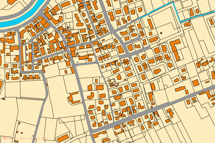 Mappa catastale del centro di Stra: particelle e fabbricati, cartografia Agenzia delle Entrate