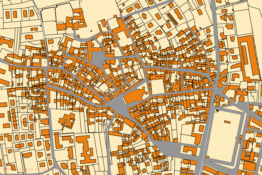 Mappa catastale del centro di Strambino: particelle e fabbricati, cartografia Agenzia delle Entrate