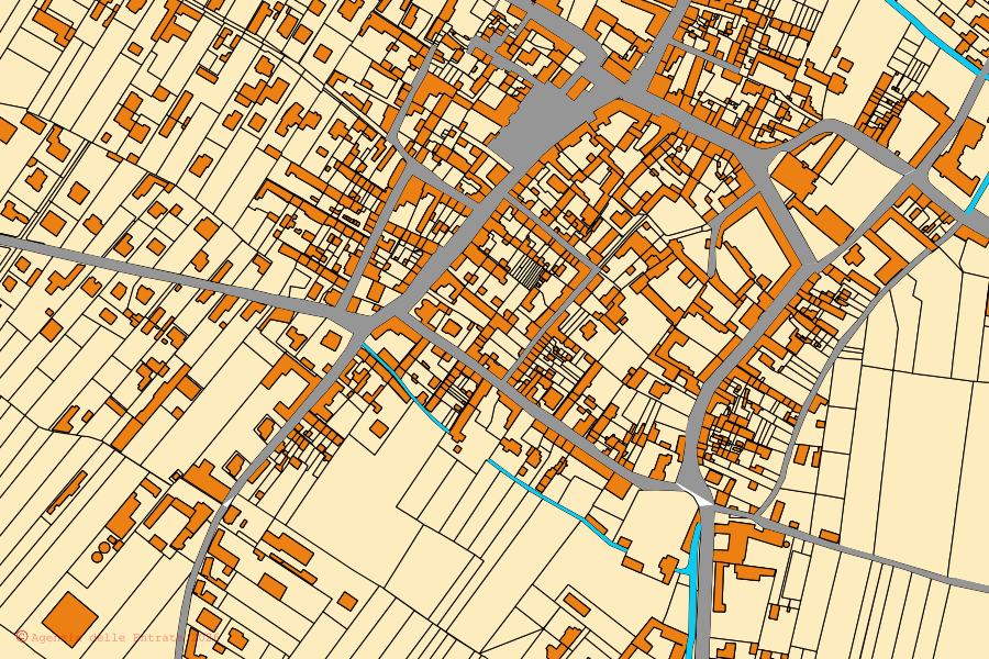 Mappa catastale del centro di Stroppiana: particelle e fabbricati, cartografia Agenzia delle Entrate
