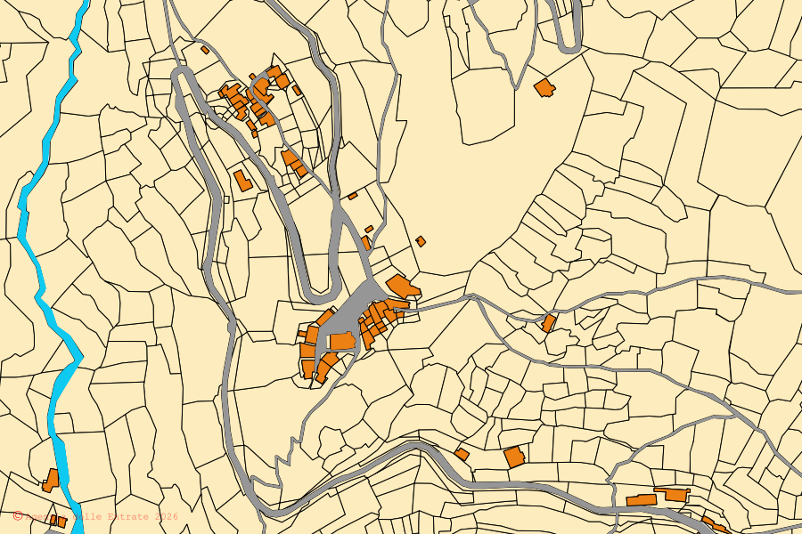 Mappa catastale del centro di Stroppo: particelle e fabbricati, cartografia Agenzia delle Entrate