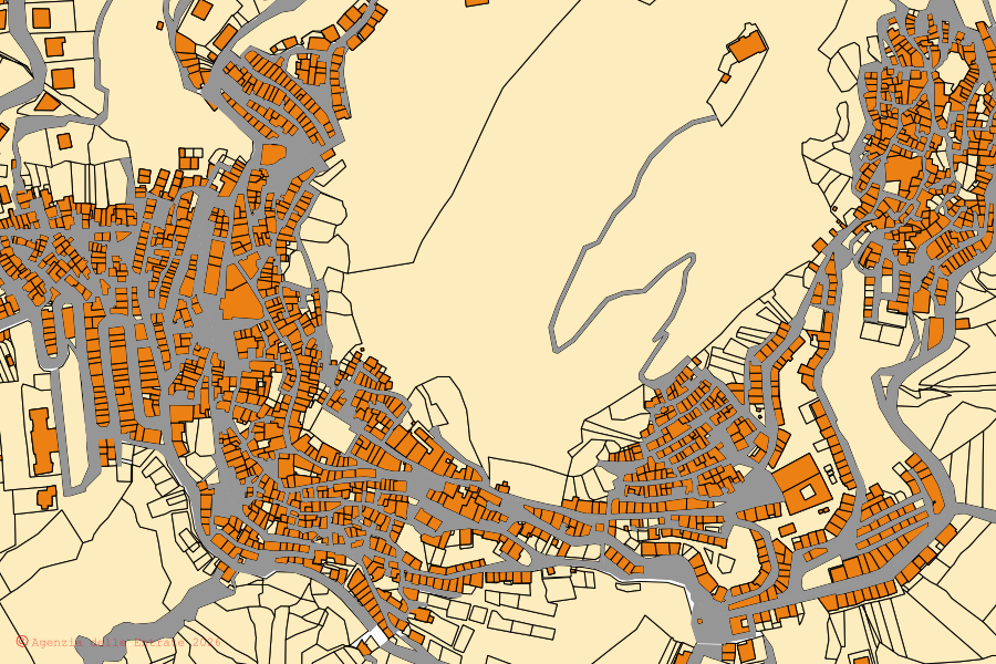 Mappa catastale del centro di Sutera: particelle e fabbricati, cartografia Agenzia delle Entrate