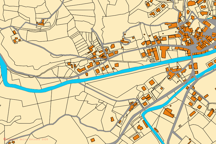 Mappa catastale del centro di Talla: particelle e fabbricati, cartografia Agenzia delle Entrate