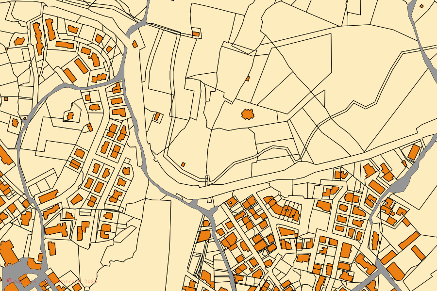 Mappa catastale del centro di Tempio Pausania: particelle e fabbricati, cartografia Agenzia delle Entrate