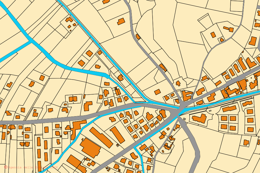 Mappa catastale del centro di Teolo: particelle e fabbricati, cartografia Agenzia delle Entrate