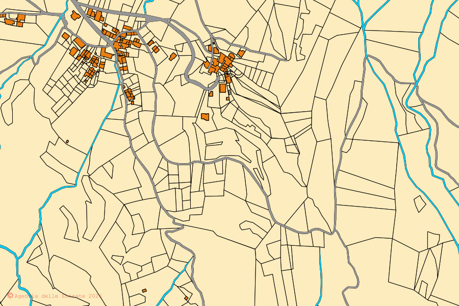 Mappa catastale del centro di Terenzo: particelle e fabbricati, cartografia Agenzia delle Entrate
