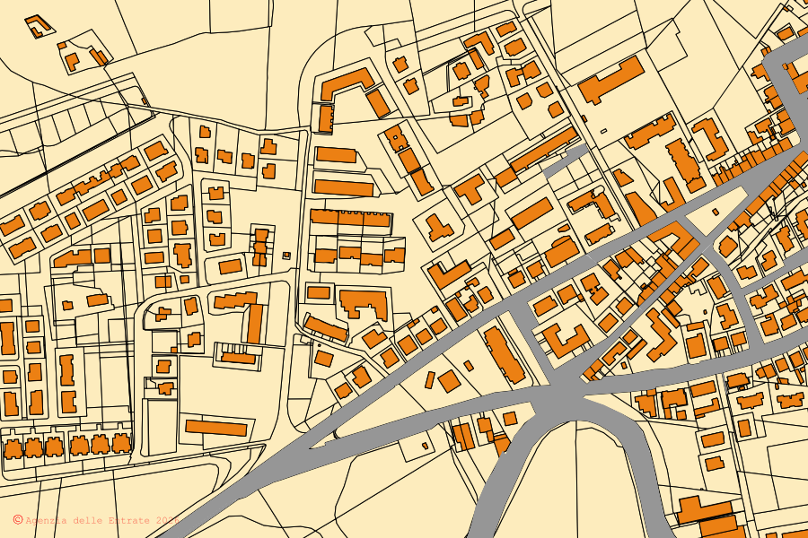 Mappa catastale del centro di Terranuova Bracciolini: particelle e fabbricati, cartografia Agenzia delle Entrate