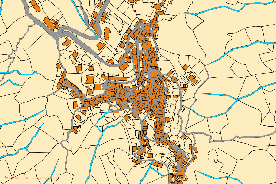 Mappa catastale del centro di Terravecchia: particelle e fabbricati, cartografia Agenzia delle Entrate