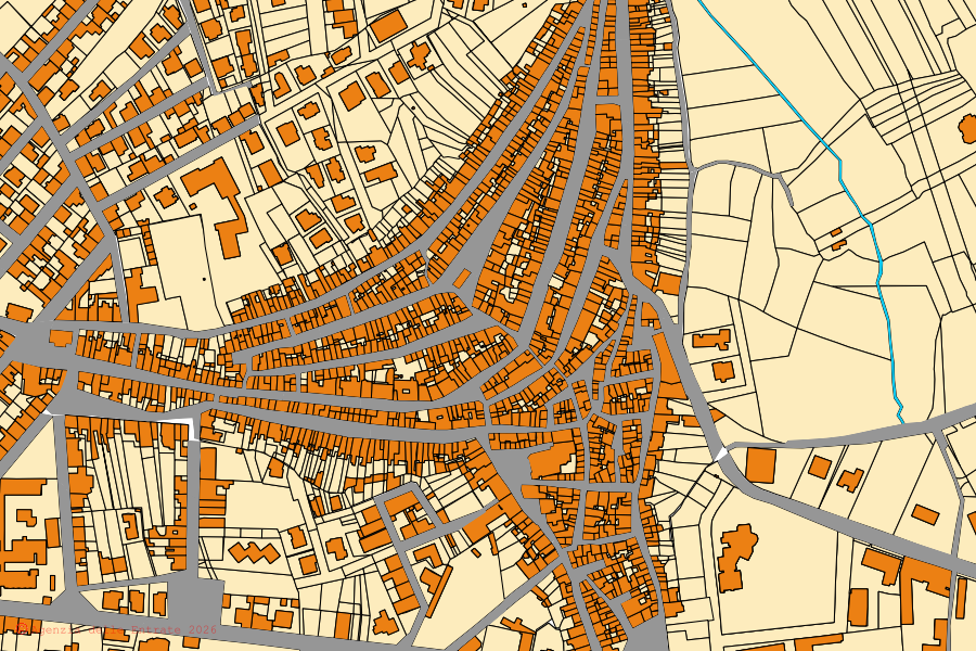 Mappa catastale del centro di Thiesi: particelle e fabbricati, cartografia Agenzia delle Entrate