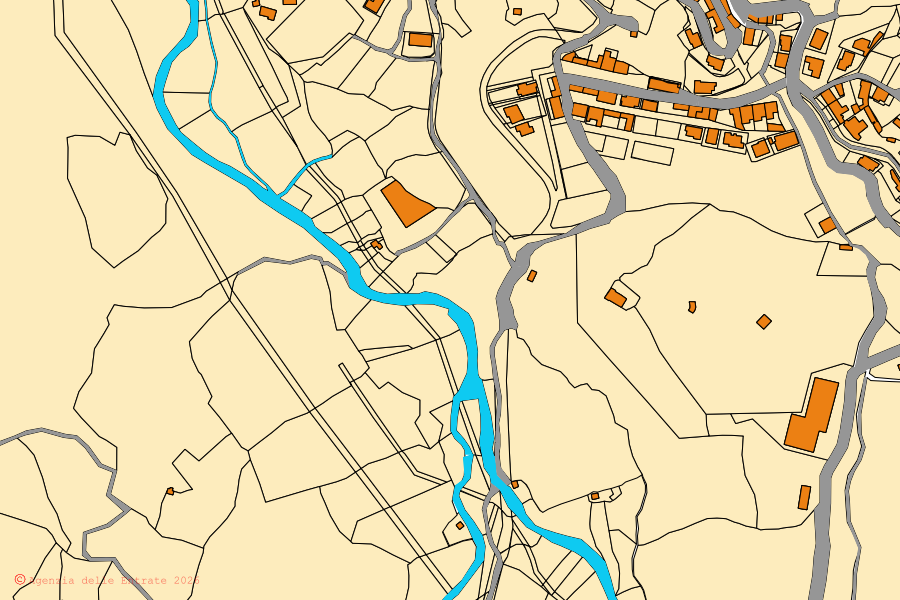 Mappa catastale del centro di Tiana: particelle e fabbricati, cartografia Agenzia delle Entrate
