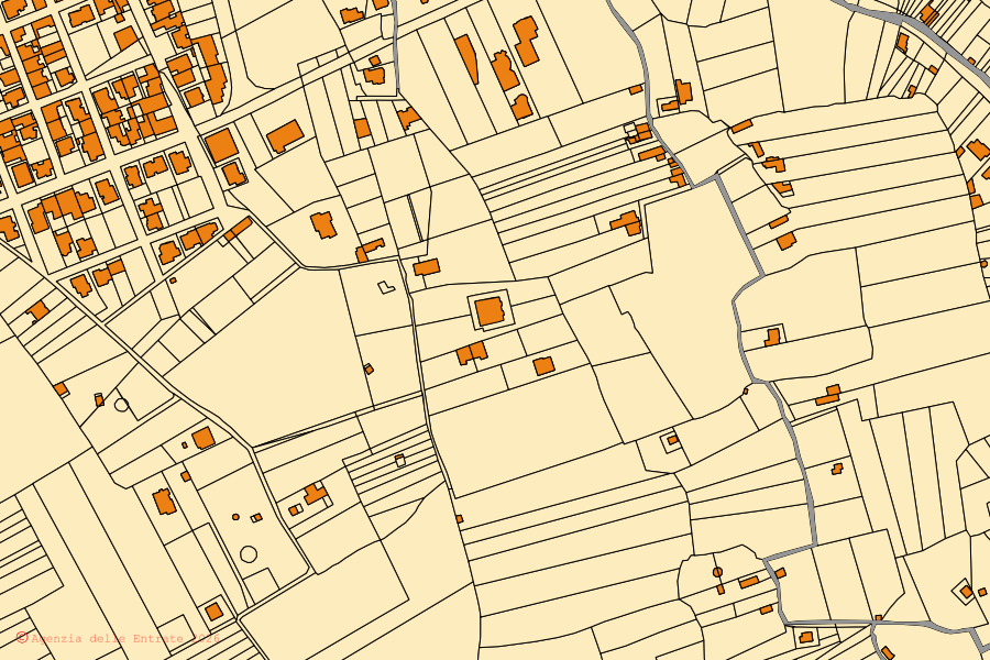 Mappa catastale del centro di Tiggiano: particelle e fabbricati, cartografia Agenzia delle Entrate