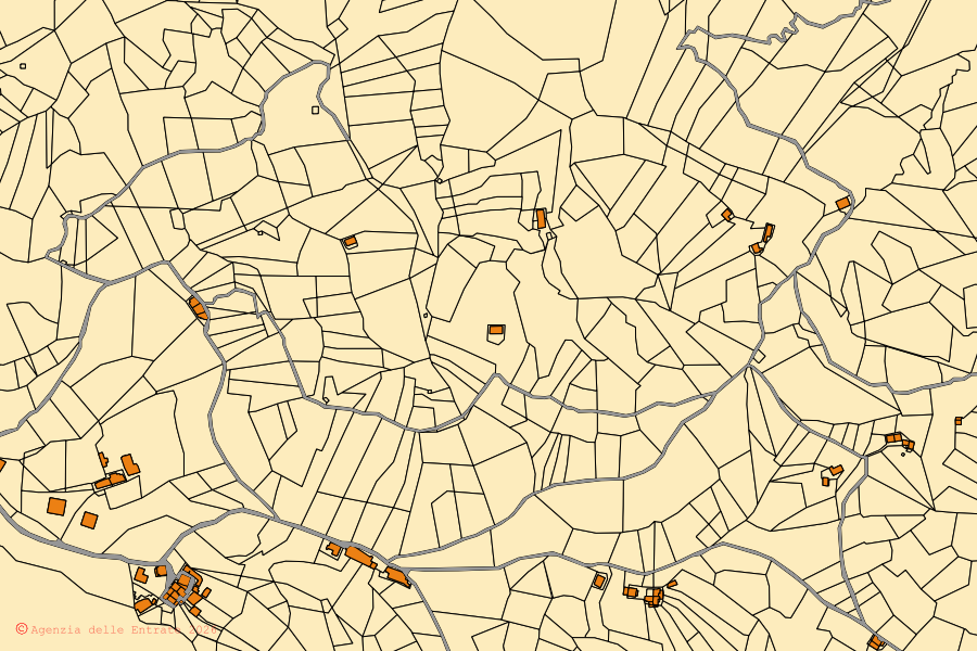 Mappa catastale del centro di Tiriolo: particelle e fabbricati, cartografia Agenzia delle Entrate