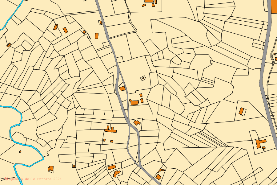 Mappa catastale del centro di Tollegno: particelle e fabbricati, cartografia Agenzia delle Entrate