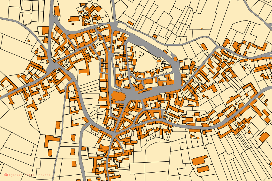 Mappa catastale del centro di Tonco: particelle e fabbricati, cartografia Agenzia delle Entrate