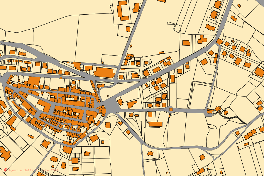Mappa catastale del centro di Torgiano: particelle e fabbricati, cartografia Agenzia delle Entrate