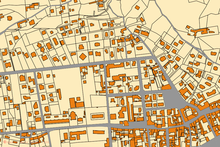 Mappa catastale del centro di Torre Pellice: particelle e fabbricati, cartografia Agenzia delle Entrate
