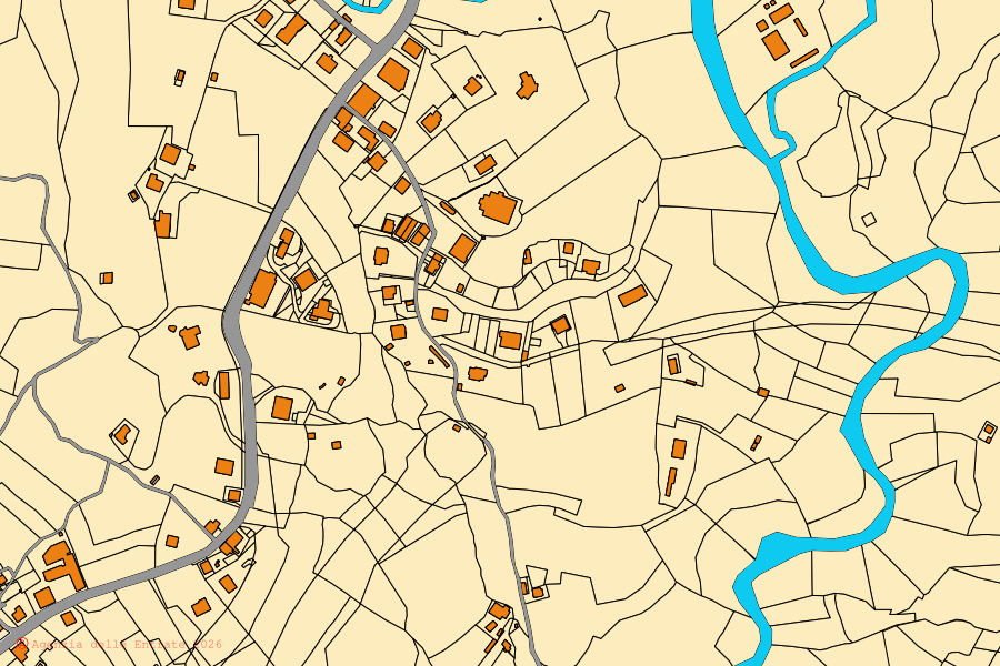 Mappa catastale del centro di Torriglia: particelle e fabbricati, cartografia Agenzia delle Entrate