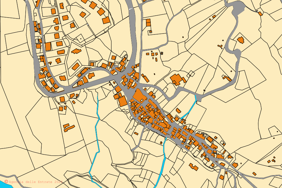 Mappa catastale del centro di Torrita Tiberina: particelle e fabbricati, cartografia Agenzia delle Entrate