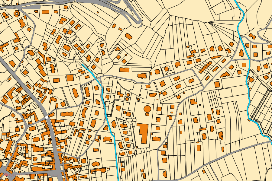 Mappa catastale del centro di Trana: particelle e fabbricati, cartografia Agenzia delle Entrate