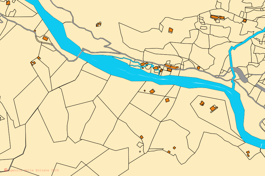 Mappa catastale del centro di Traversella: particelle e fabbricati, cartografia Agenzia delle Entrate