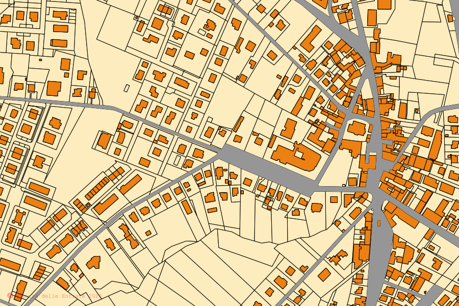Mappa catastale del centro di Traversetolo: particelle e fabbricati, cartografia Agenzia delle Entrate