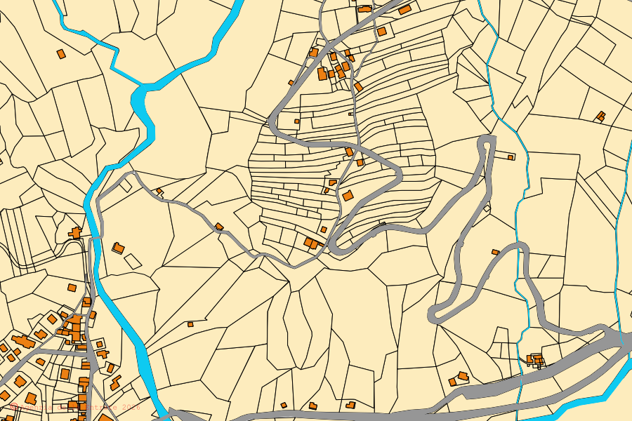 Mappa catastale del centro di Treppo Ligosullo: particelle e fabbricati, cartografia Agenzia delle Entrate