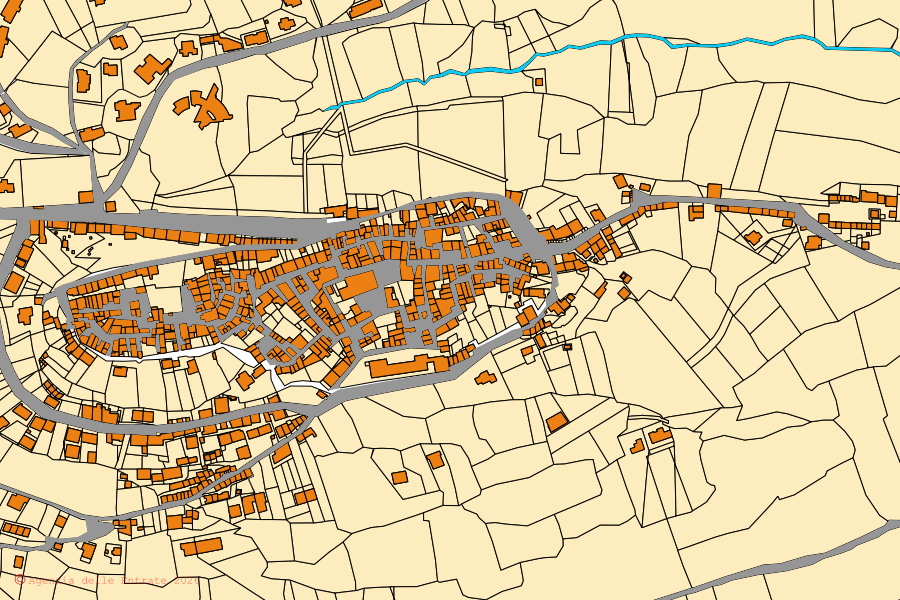 Mappa catastale del centro di Trevi nel Lazio: particelle e fabbricati, cartografia Agenzia delle Entrate