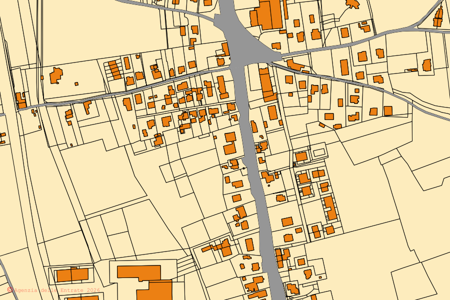 Mappa catastale del centro di Trevi: particelle e fabbricati, cartografia Agenzia delle Entrate