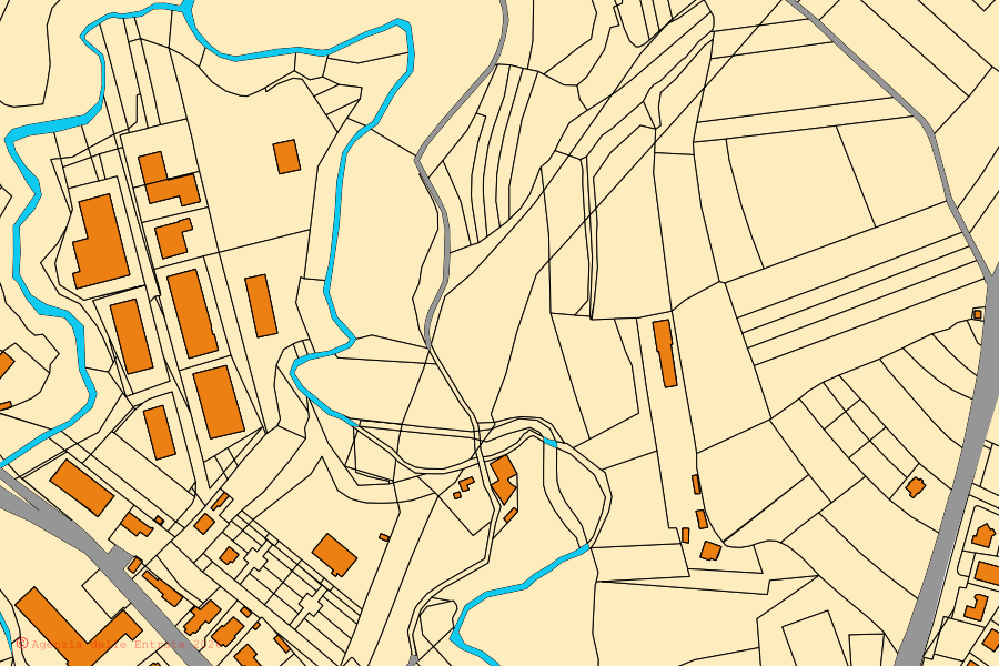 Mappa catastale del centro di Trinità: particelle e fabbricati, cartografia Agenzia delle Entrate