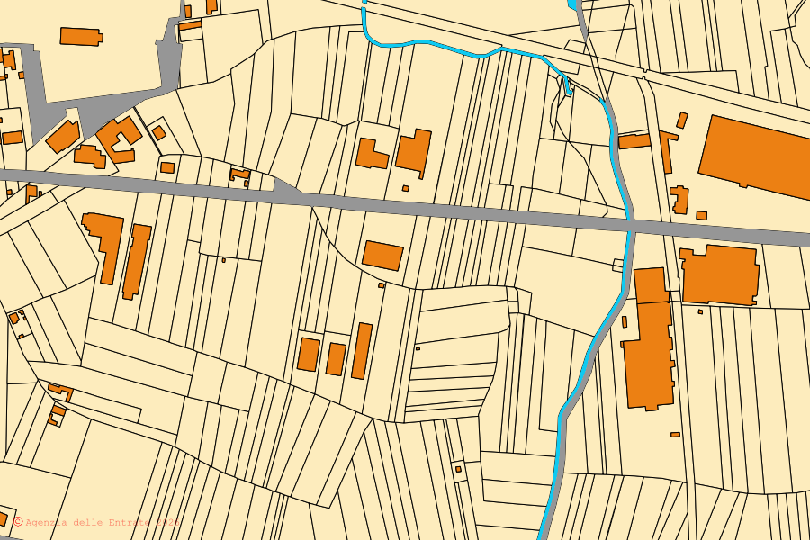 Mappa catastale del centro di Trino: particelle e fabbricati, cartografia Agenzia delle Entrate