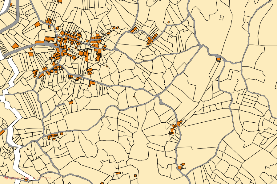 Mappa catastale del centro di Tripi: particelle e fabbricati, cartografia Agenzia delle Entrate