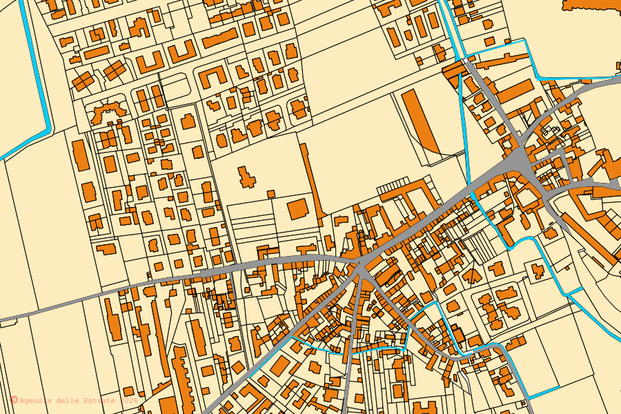 Mappa catastale del centro di Trivolzio: particelle e fabbricati, cartografia Agenzia delle Entrate