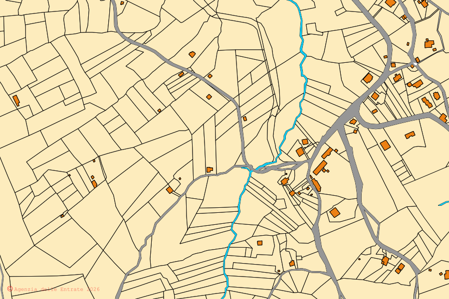 Mappa catastale del centro di Turania: particelle e fabbricati, cartografia Agenzia delle Entrate
