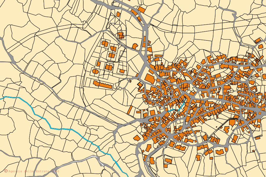 Mappa catastale del centro di Ulà Tirso: particelle e fabbricati, cartografia Agenzia delle Entrate