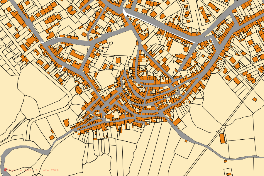 Mappa catastale del centro di Uri: particelle e fabbricati, cartografia Agenzia delle Entrate