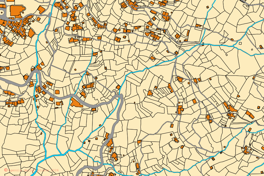Mappa catastale del centro di Uscio: particelle e fabbricati, cartografia Agenzia delle Entrate