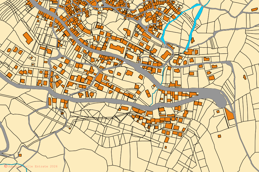 Mappa catastale del centro di Ussassai: particelle e fabbricati, cartografia Agenzia delle Entrate